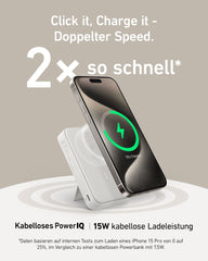 Anker MagGo Powerbank 10.000 mAh, Qi2 15 W kabellos, 27 W USB-C, Smart-Display und Ständer – Weiß – Bild 03