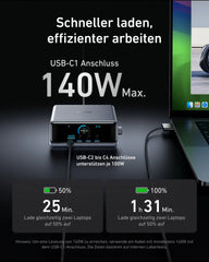 Anker Prime Ladegerät 250 W, 6 Ports (4x USB-C, 2x USB-A), GaNPrime, LCD-Display, App-Steuerung – Schwarz – Bild 04