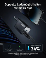 Anker Prime Ladegerät 67 W, 3 Ports (2x USB-C, 1x USB-A), GaNPrime, klappbarer EU-Stecker – Schwarz – Bild 04
