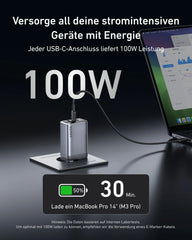 Anker Prime Ladegerät 100 W, 3 Ports (2x USB-C, 1x USB-A), GaN, klappbarer EU-Stecker – Schwarz – Bild 03