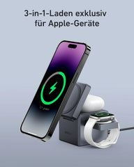 Anker 3-in-1 Cube mit MagSafe, 15 W kabellos, 30 W Netzteil, MFi-zertifiziert – Schwarz – Bild 03