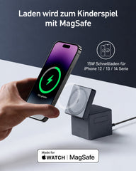 Anker 3-in-1 Cube mit MagSafe, 15 W kabellos, 30 W Netzteil, MFi-zertifiziert – Schwarz – Bild 04