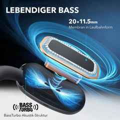 Schwarze soundcore AeroFit 2 mit BassTurbo-Akustikstruktur