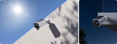 Weiße eufyCam S3 Pro in Tag- und Nachtszenen