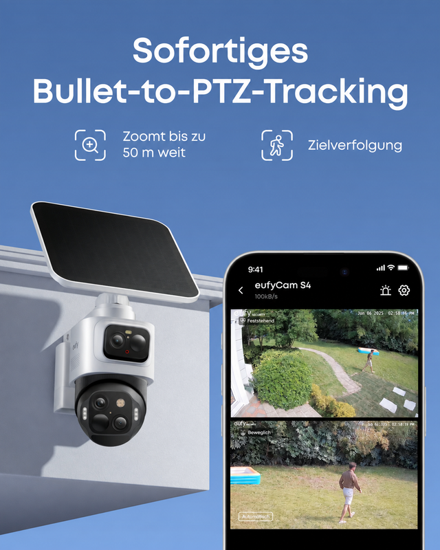 eufyCam S4 mit Bullet-to-PTZ-Tracking bis 50 m