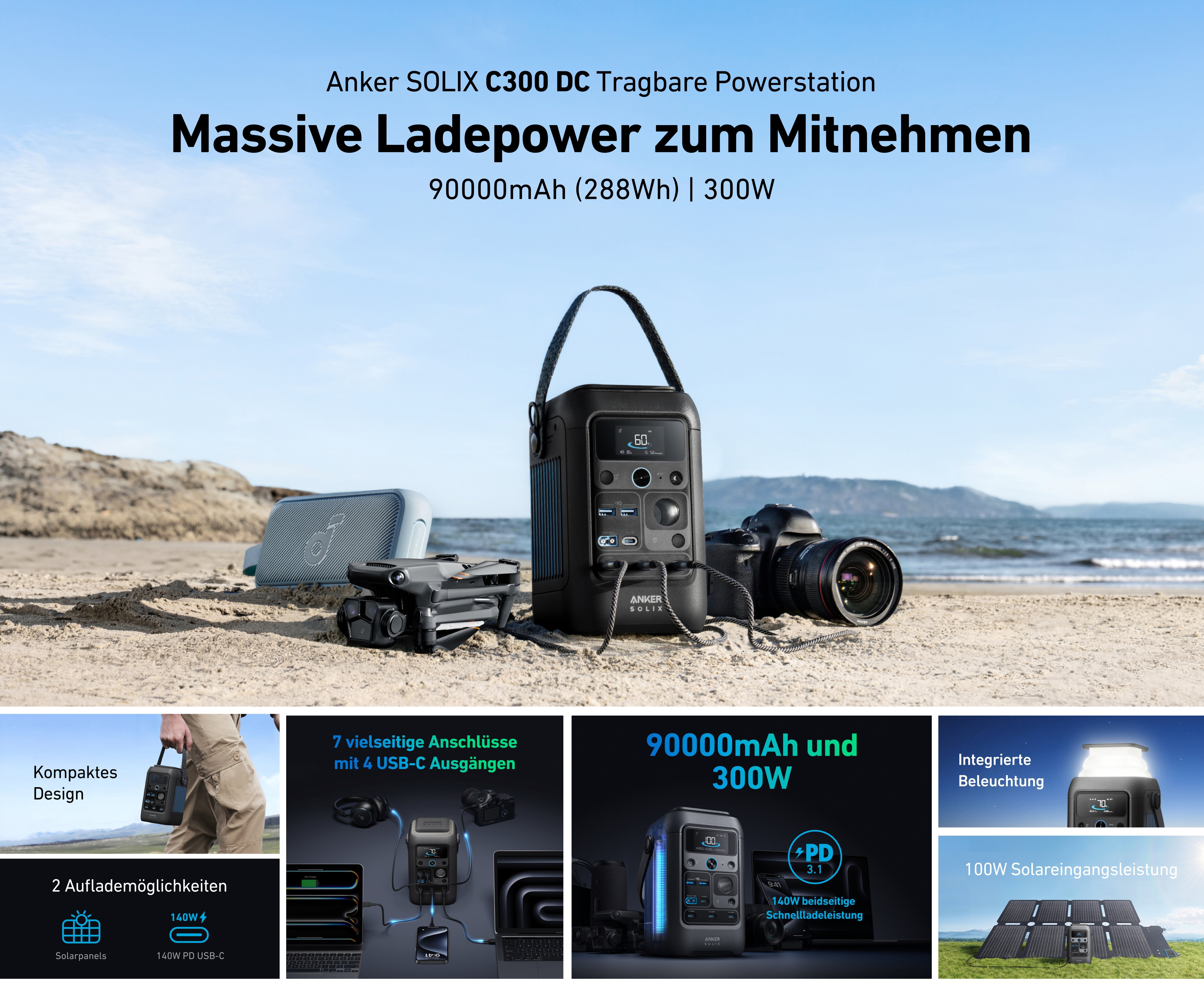 ANKER SOLIX C300X DC + PS60 Powerstation & Solarpanel Set - 0% MwSt. gemäß § 12 Abs. 3 UStG