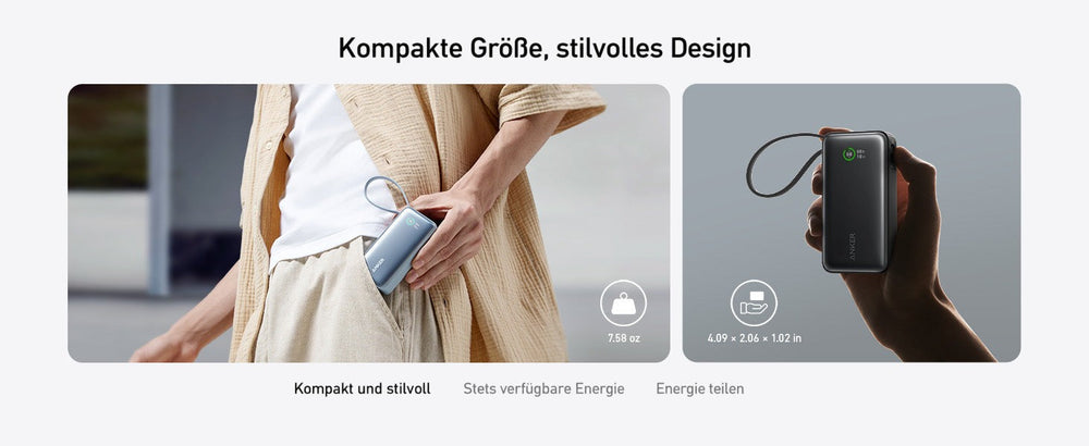 Anker Nano Powerbank 10.000 mAh, 30 W, integriertes USB-C-Kabel, USB-C & USB-A – Blau – Bild 07