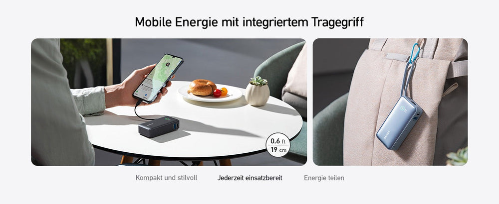 Anker Nano Powerbank 10.000 mAh, 30 W, integriertes USB-C-Kabel, USB-C & USB-A – Blau – Bild 11