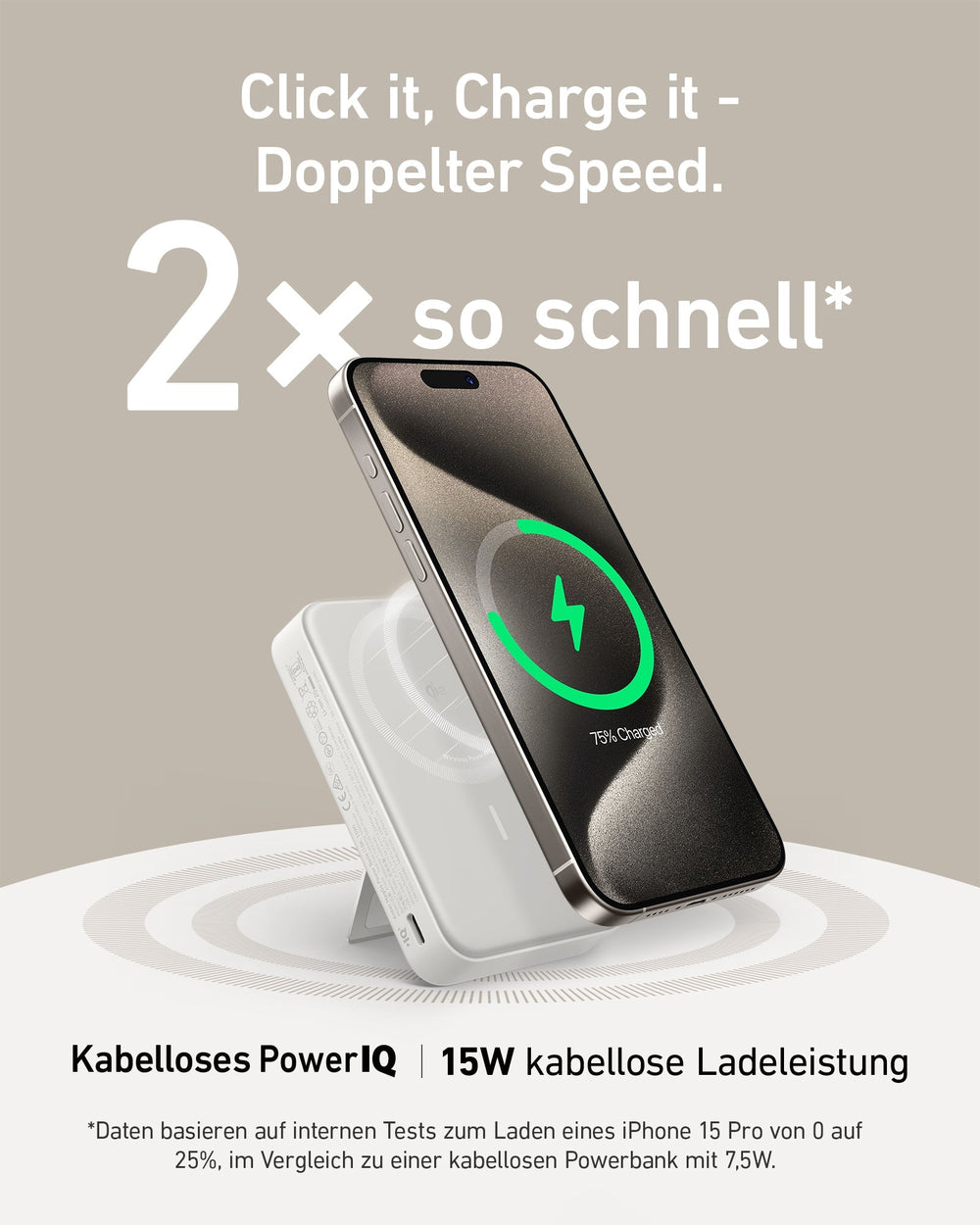 Anker MagGo Powerbank 10.000 mAh, Qi2 15 W kabellos, 27 W USB-C, Smart-Display und Ständer – Weiß – Bild 03