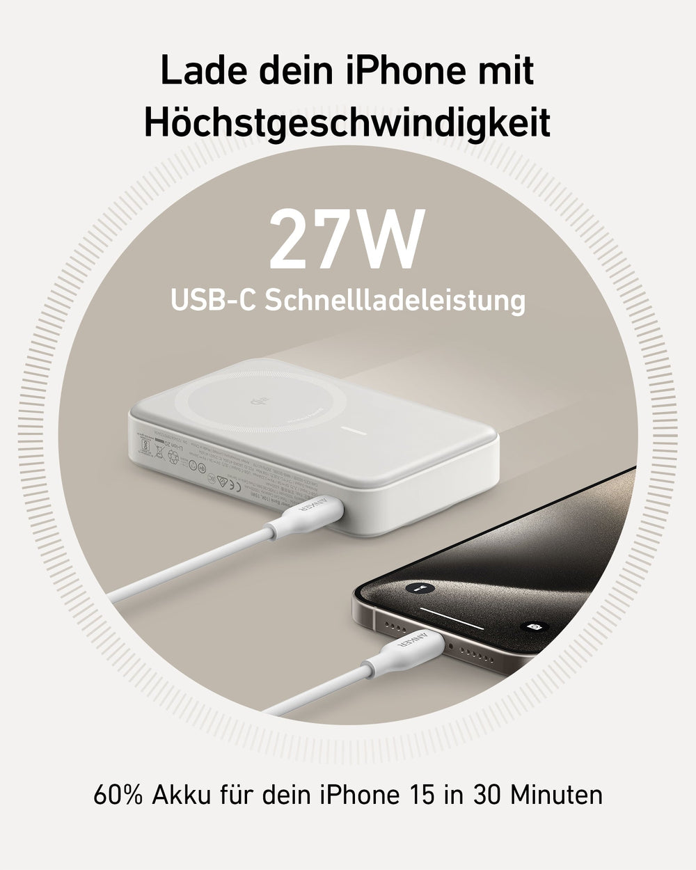 Anker MagGo Powerbank 10.000 mAh, Qi2 15 W kabellos, 27 W USB-C, Smart-Display und Ständer – Weiß – Bild 07