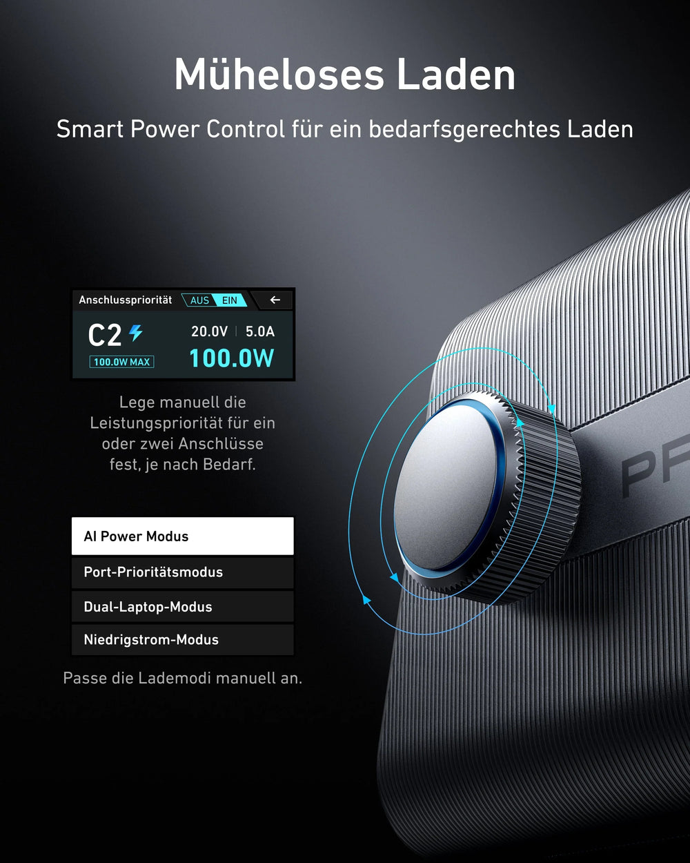 Anker Prime Ladegerät 250 W, 6 Ports (4x USB-C, 2x USB-A), GaNPrime, LCD-Display, App-Steuerung – Schwarz – Bild 06