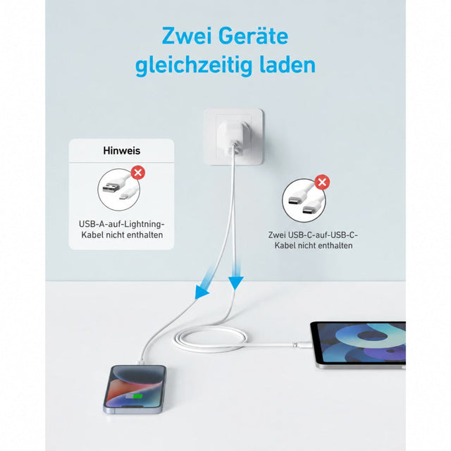 Anker 312 Ladegerät 20 W, USB-C + USB-A, Power Delivery, MultiProtect – Weiß – Bild 06