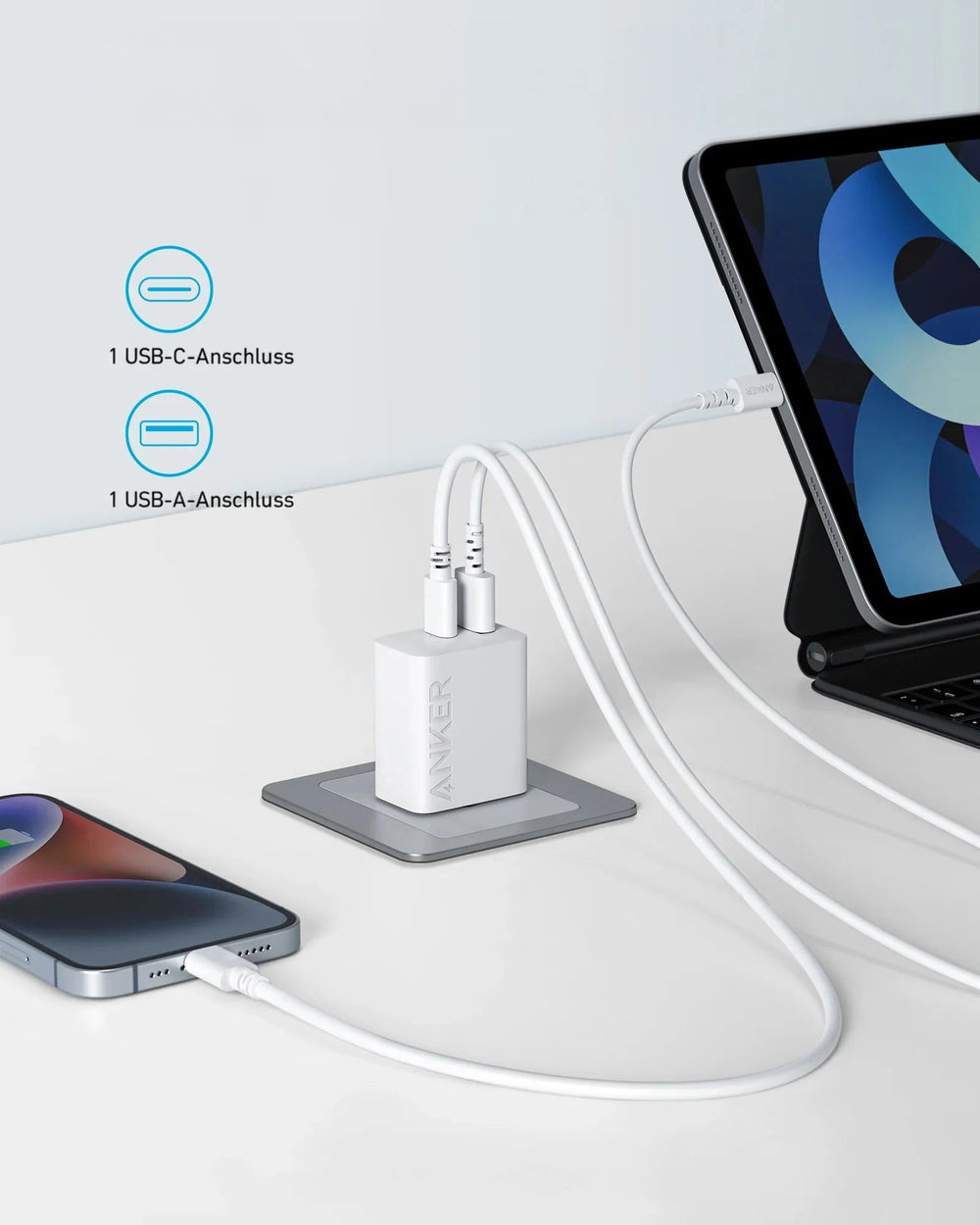 Anker 312 Ladegerät 20 W, USB-C + USB-A, Power Delivery, MultiProtect – Weiß – Bild 12