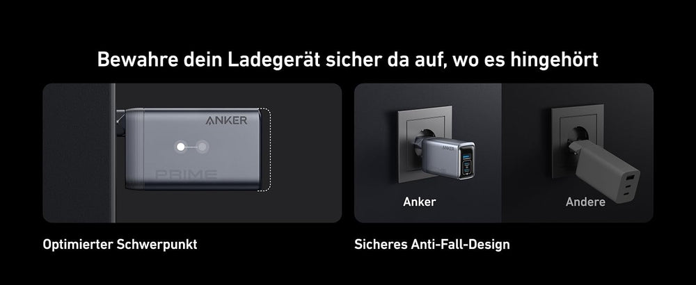 Anker Prime Ladegerät 100 W, 3 Ports (2x USB-C, 1x USB-A), GaN, klappbarer EU-Stecker – Schwarz – Bild 08