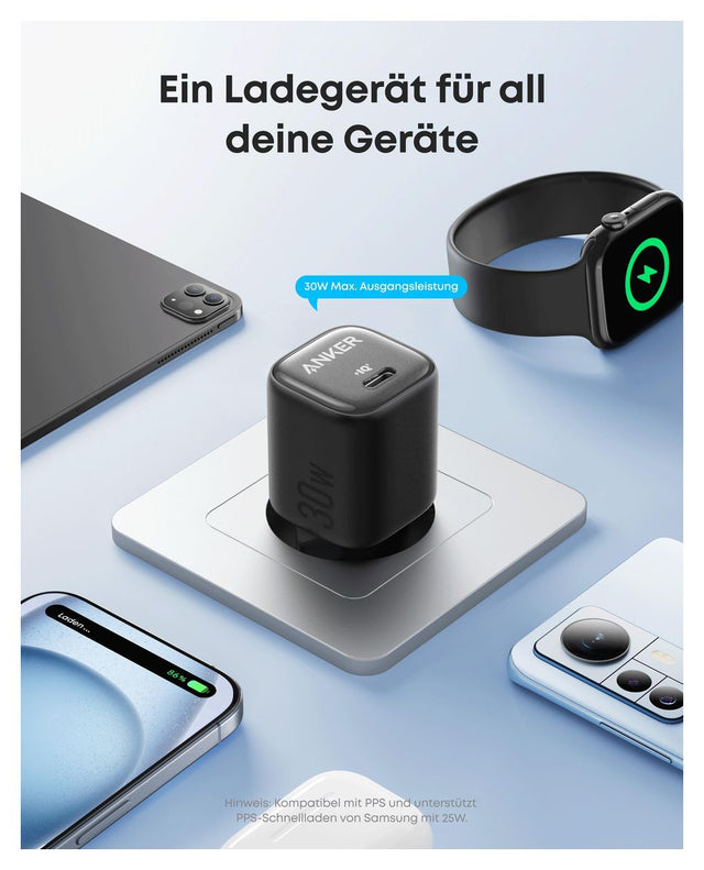 Anker Charger 30 W, 1x USB-C, GaN, Power Delivery 3.0 + PPS, EU-Stecker – Schwarz – Bild 07