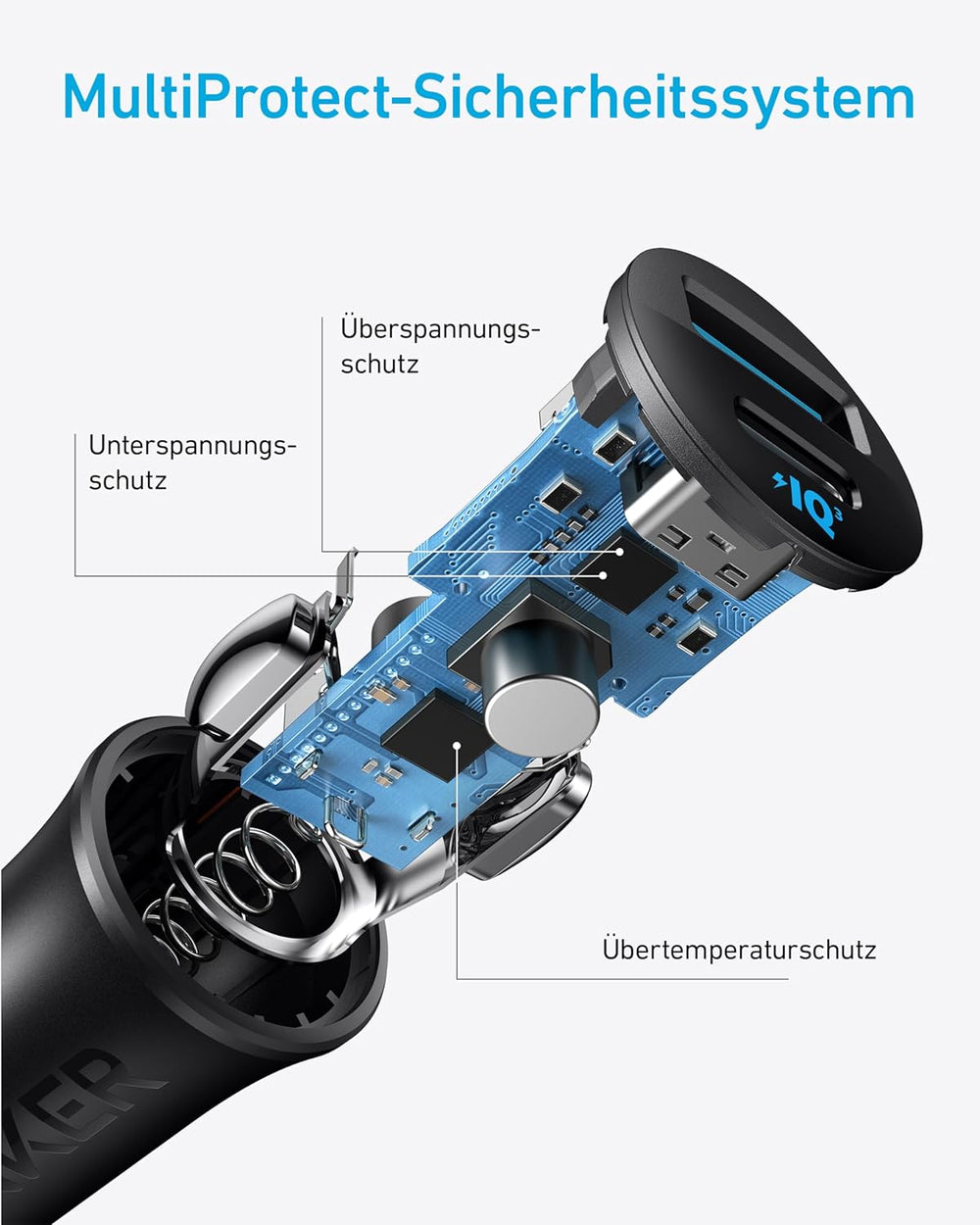 Anker Kfz-Ladegerät 30 W, 2 Ports (USB-C + USB-A), PPS, MultiProtect – Schwarz – Bild 07