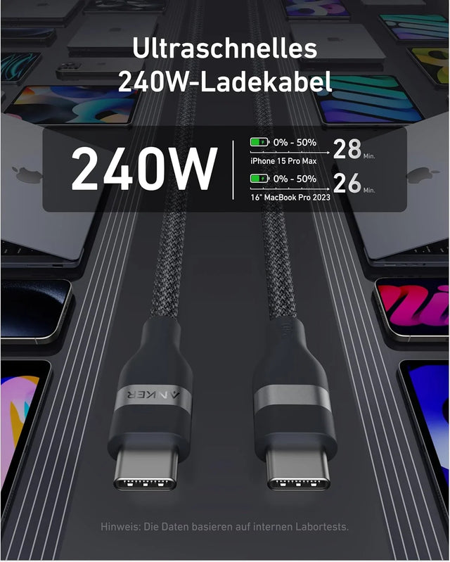Anker USB-C auf USB-C Kabel 240 W, 0,9 m, Upcycled-geflochten – Schwarz – Gallery 01
