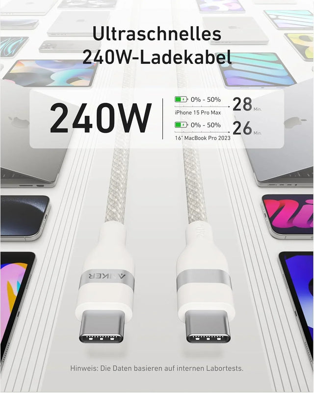 Anker USB-C auf USB-C Kabel 240 W, 0,9 m, Upcycled-geflochten – Weiß – Gallery 01