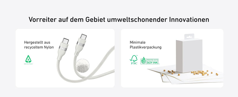 Anker USB-C auf USB-C Kabel (90cm, 240W, Upcycled-Geflochten), Weiß – Bild 12
