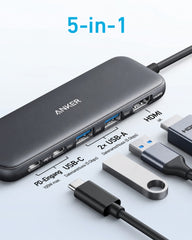 Anker 332 USB-C Hub 5-in-1, HDMI 4K, 3x USB 5 Gbit/s, 100 W PD – Schwarz – Bild 02