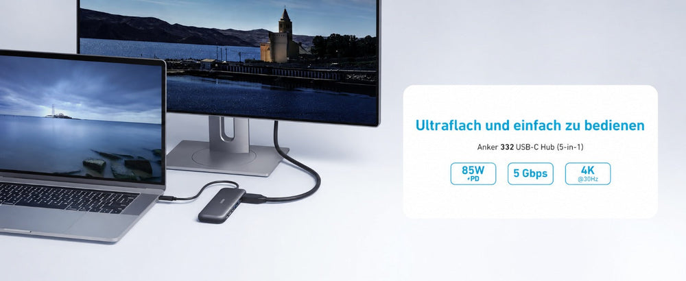 Anker 332 USB-C Hub 5-in-1, HDMI 4K, 3x USB 5 Gbit/s, 100 W PD – Schwarz – Bild 08