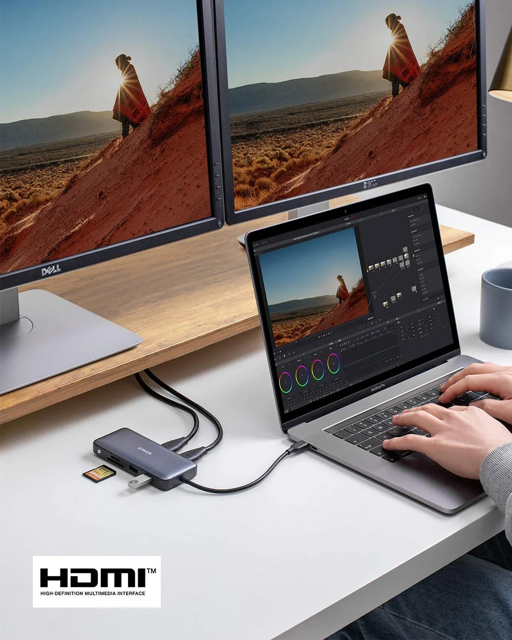 Anker PowerExpand 8-in-1 USB-C PD Media Hub (553), 2x HDMI, Gigabit-LAN, 100 W PD – Grau – Bild 05