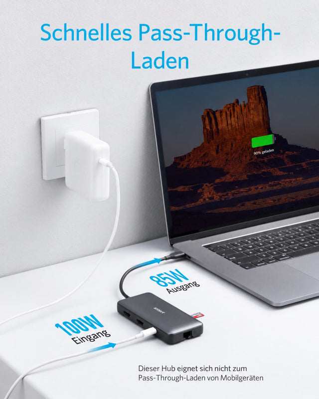 Anker PowerExpand 8-in-1 USB-C PD Media Hub (553), 2x HDMI, Gigabit-LAN, 100 W PD – Grau – Bild 09