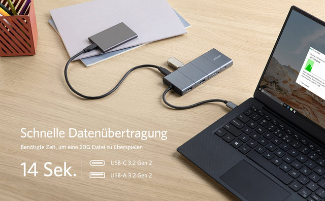 Anker 565 USB-C Hub 11-in-1, HDMI + DisplayPort, 10 Gbit/s, Gigabit-LAN, 100 W PD – Grau – Bild 05