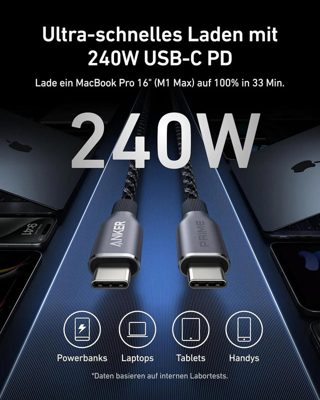 Anker Prime USB-C auf USB-C Kabel 240 W, 0,9 m, Upcycled-geflochten – Schwarz – Gallery 01