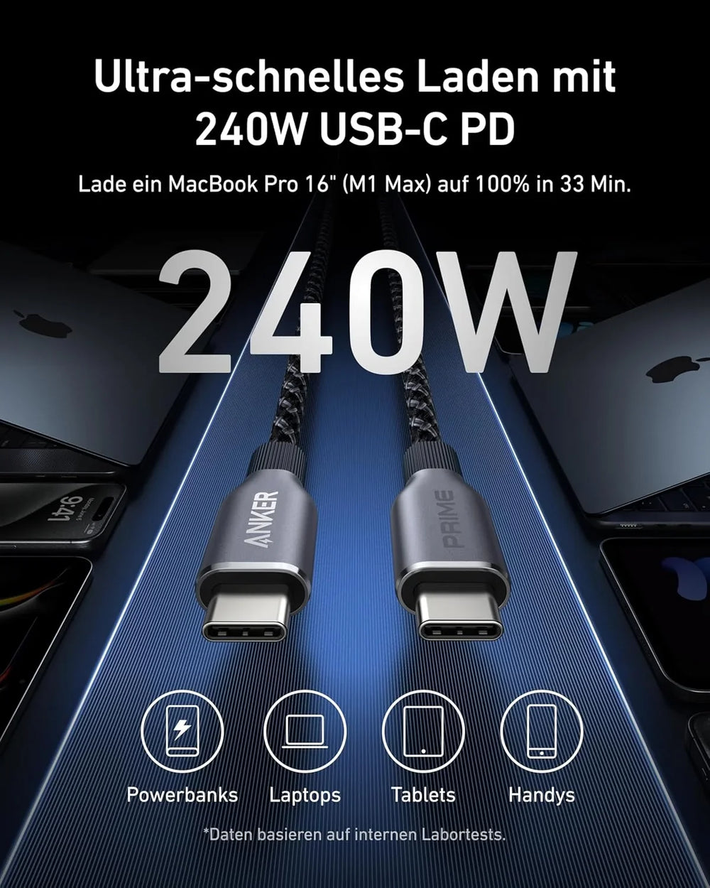 Anker Prime USB-C auf USB-C Kabel 240 W, 1,8 m, Upcycled-geflochten – Schwarz – Gallery 01