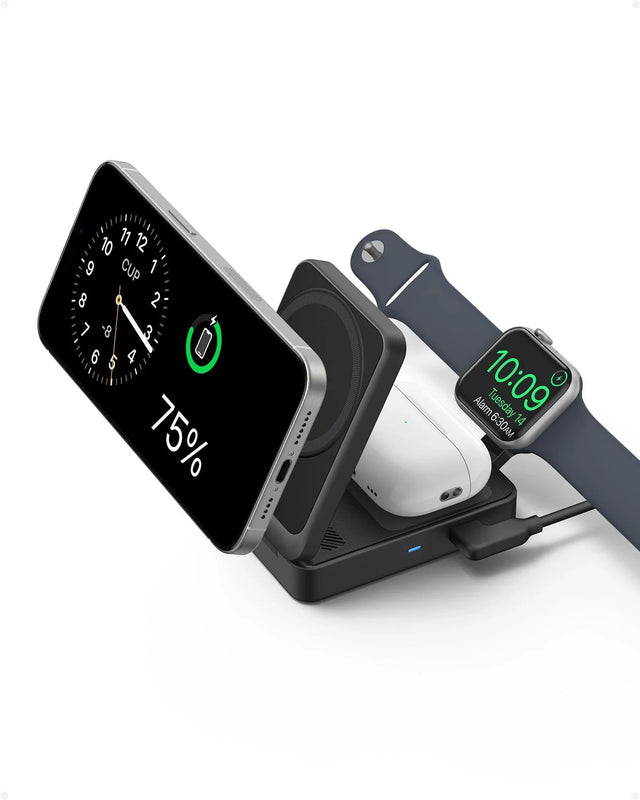 Anker MagGo 3-in-1 Ladestation faltbar, Qi2 15 W, MagSafe-kompatibel, inkl. 40 W Netzteil – Schwarz – Bild 05
