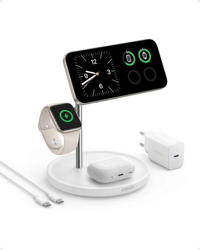 Anker MagGo 3-in-1 Ladeständer, Qi2 15 W, MagSafe-kompatibel, inkl. 40 W Netzteil – Weiß – Bild 07