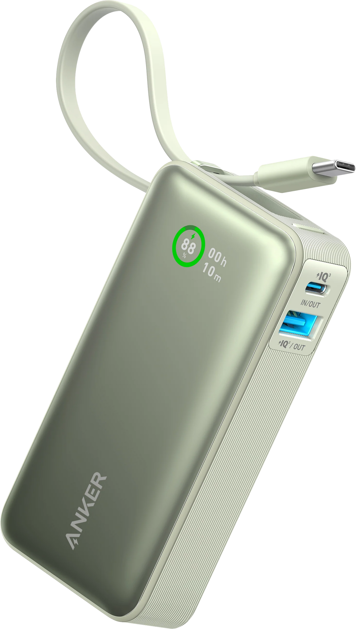 Anker Nano Powerbank 10.000 mAh, 30 W, integriertes USB-C-Kabel, Farbdisplay – Grün - anker-nano-powerbank-30w-gruen-a1259g61-01.webp