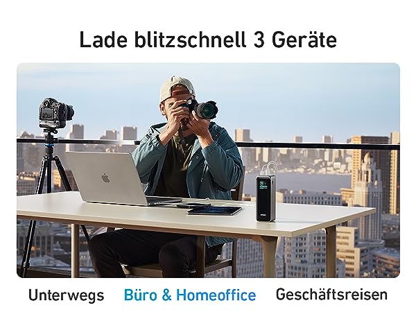 Anker Prime Powerbank lädt drei Geräte im Büro