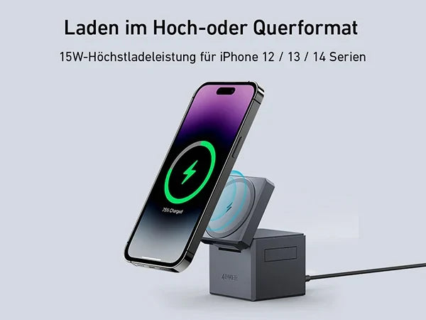 Anker 3-in-1 Cube mit MagSafe, 15 W kabellos, 30 W Netzteil, MFi-zertifiziert – Schwarz – Bild 05