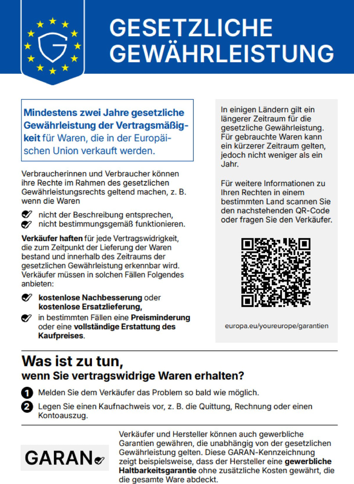 Harmonisierter EU-Hinweis zur gesetzlichen Gewährleistung der Vertragsmäßigkeit