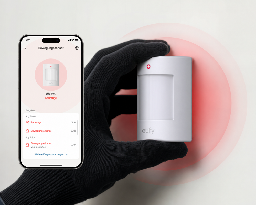 eufy E20 Bewegungssensor – Sabotagewarnung und App-Meldung