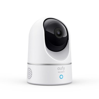 Weiße eufy E220 Innenkamera aus der gegenüberliegenden Seitenansicht