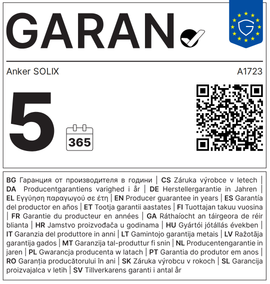GARAN-Label: 5 Jahre gewerbliche Haltbarkeitsgarantie des Herstellers – Anker SOLIX A1723