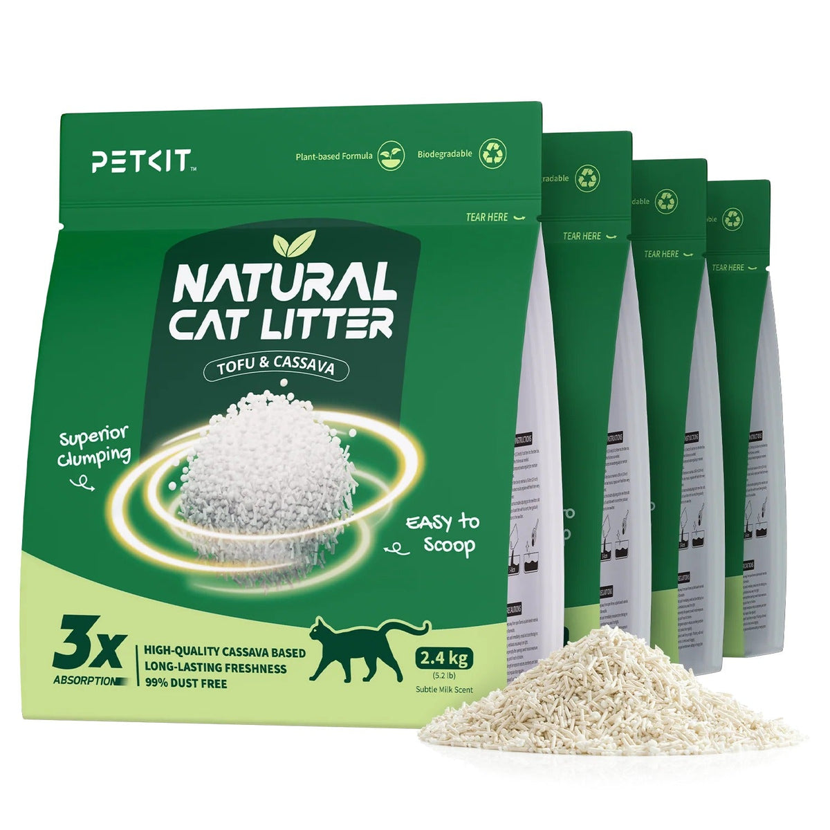 PETKIT Natur-Katzenstreu PKCL11 aus Tofu und Maniok mit Natron, klumpend, staubarm, 4 Beutel à 2,4 kg - petkit-6975069306063-01.jpg