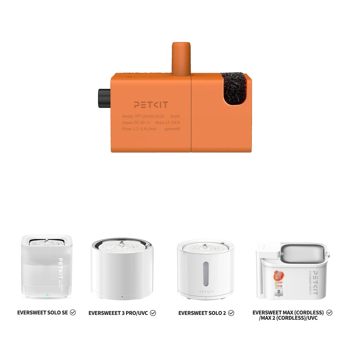 PETKIT Wireless Water Pump FFT1-2 P41161, kabellose Ersatzpumpe für EverSweet Max 2, hitzebeständig, orange - petkit-6975069307473-01.jpg