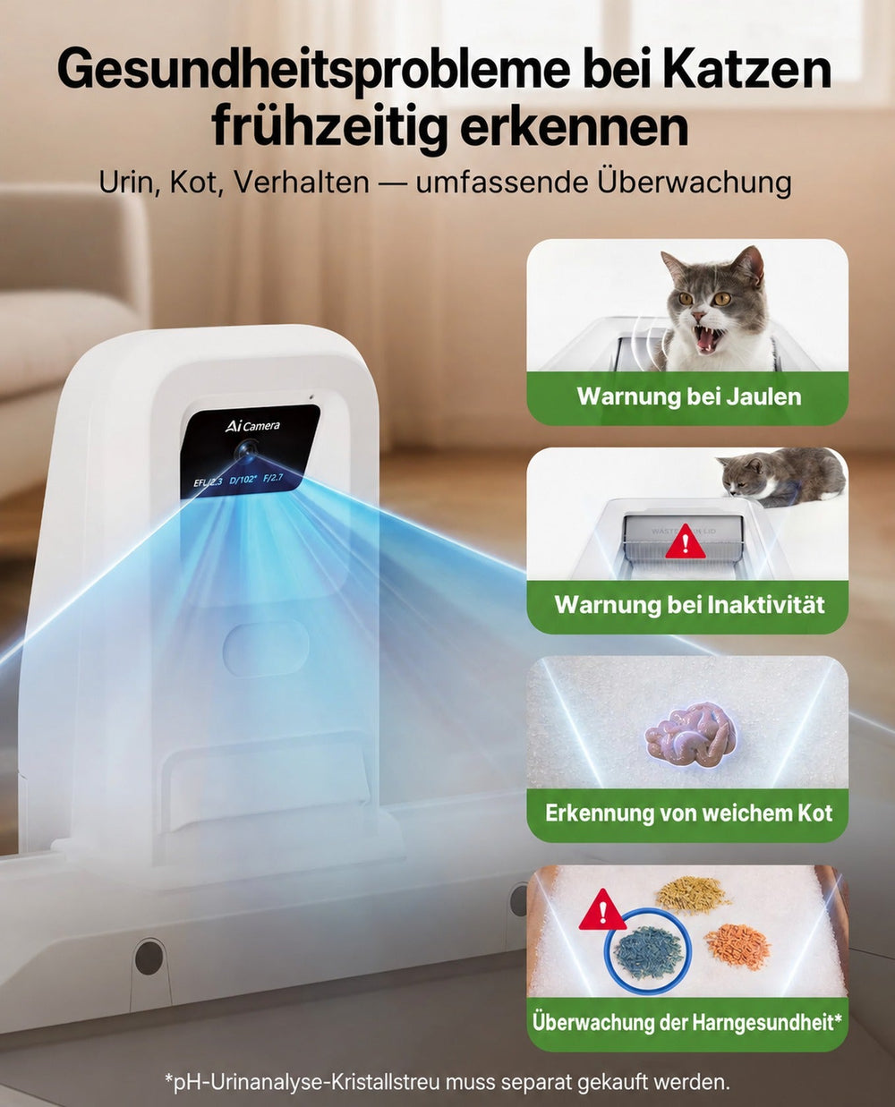 PETKIT Purobot Crystal Duo mit Vordereingang (Front-Entry Hood) selbstreinigende Katzentoilette mit KI-Kamera, Weiß - petkit-6975069308807-09.jpg