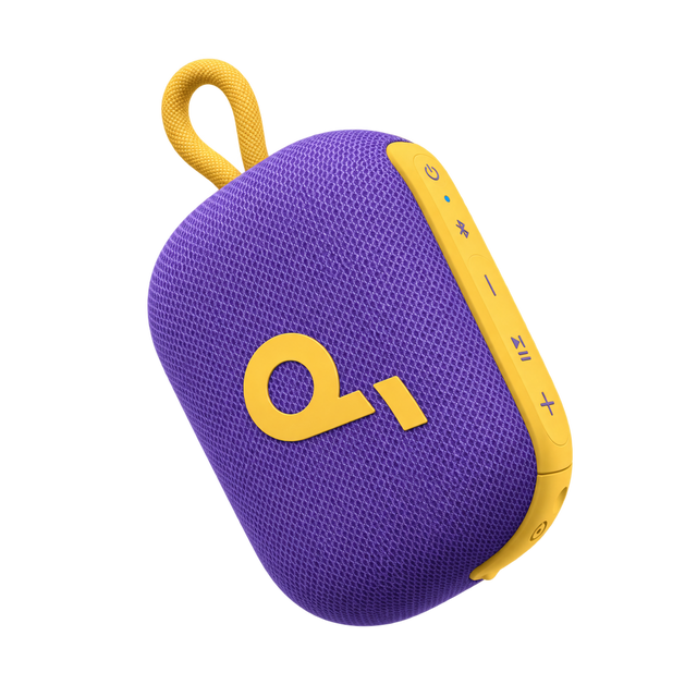 soundcore Select 4 Go Tragbarer Bluetooth-Lautsprecher – Violett-Gelb, seitliche Ansicht
