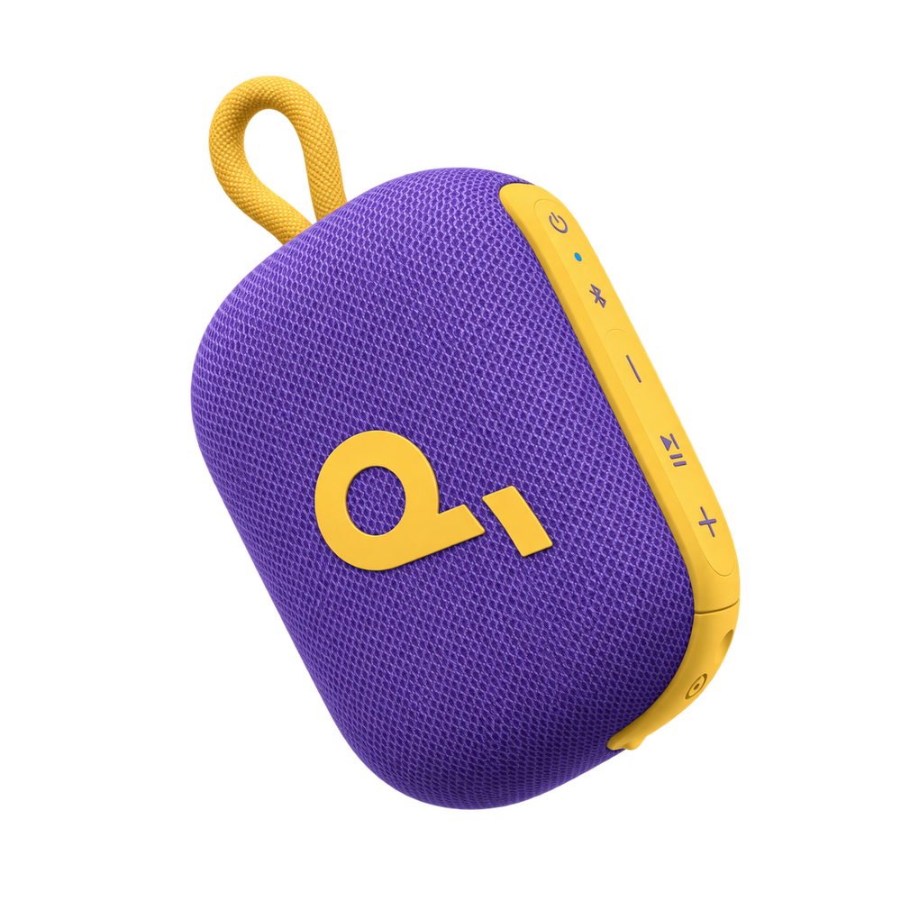 soundcore Select 4 Go Tragbarer Bluetooth-Lautsprecher – Violett-Gelb, seitliche Ansicht