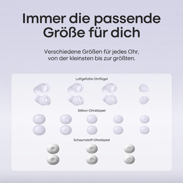 Soundcore Sleep A30 – Ohrstöpsel und Ohrflügel in mehreren Größen